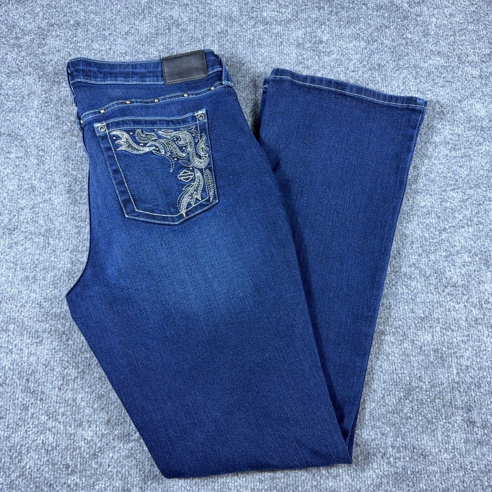 Harley-Davidson Womens Curvy Bootcut Jeans Dark Wash Embroidered‎ 99131-20VW 32